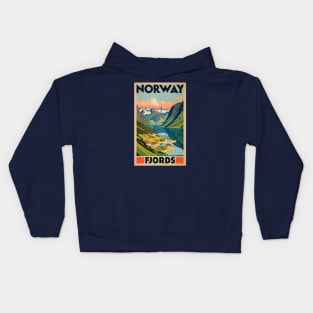 A Vintage Travel Art of the Fjords in Norway Kids Hoodie